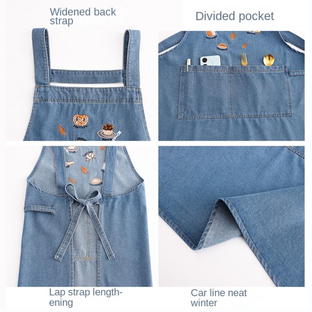 Jednoduchá Módní Kovbojská Zástěra Ochrana proti Špinění s Kapsou Retro Zástěra Umělecký Design Měkká Pečicí Zástěra Kuchyně