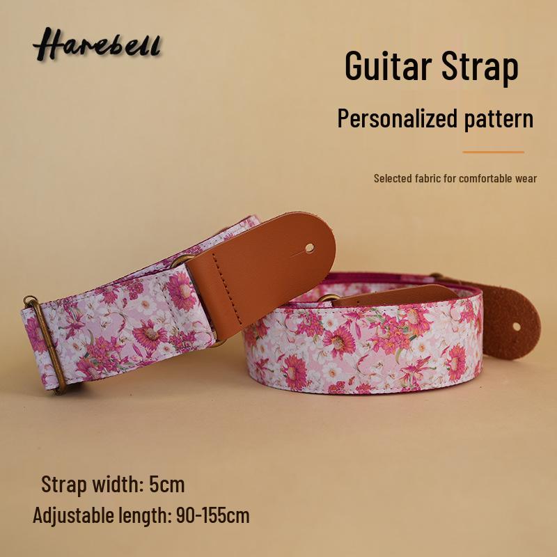 Ethnic Floral Ukulele Strap with Retro Metal Buckles - Pink & Purple Chrysanthemum Design, Model 041-042, Available Now