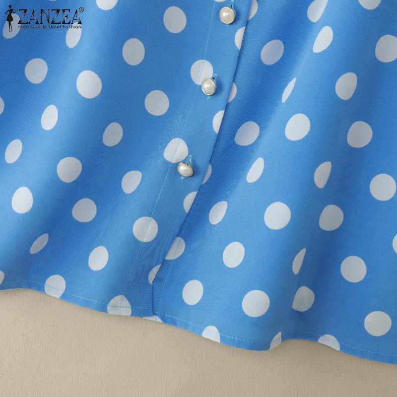 ZANZEA Women Casual V-Neck Loose Polka Dot Print 3/4 Sleeve Blouse