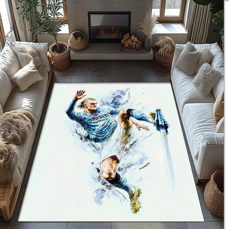 Erling Haaland Printed Flannel Area Rug Non Slip Soft Polyester Floor Carpet Indoor Decor Mat for Bedroom Living Room Sofa
