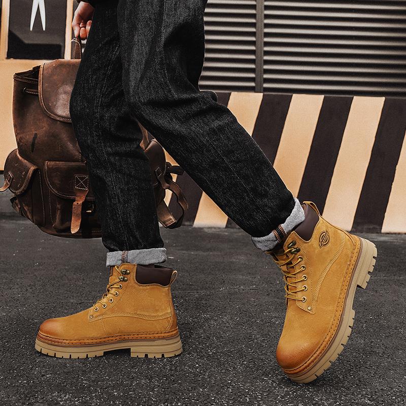 Fashion Hot Sale Male Boots All-match Men's Shoes High Top Fashion British Style Work High Top Shoes Casual Leather Handmade Short Boots