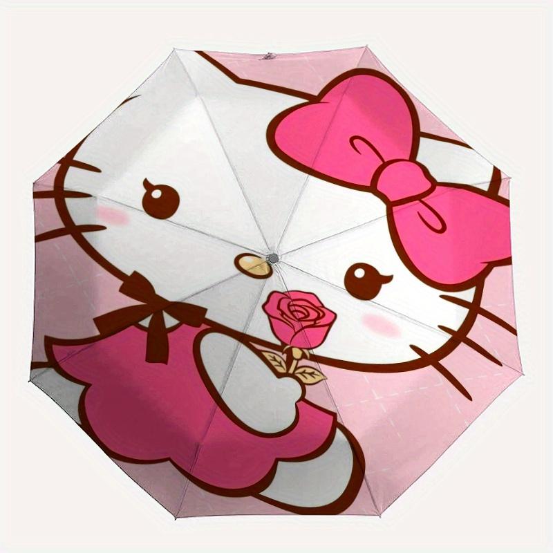 Rose Hello Kitty Sanrio Cartoon Umbrella, Portable 3-Fold Compact Umbrella, Suitable for Camping, Hiking and Travel, Ideal Easter Birthday Gift for Fa