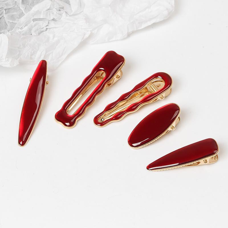Alloy Encore Red Hair Clip Women's New Irregular Forehead Broken Hair Duckbill Clip Hair Accessories
