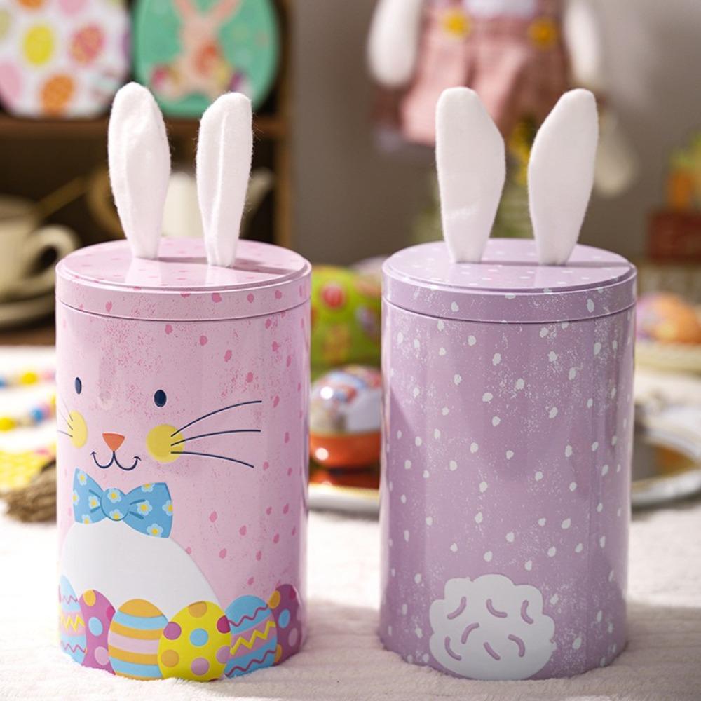 Iron Easter Bunny Tin Box Cute Storage Gift Box Creative Iron Bucket Ornament  Happy Easter Decor