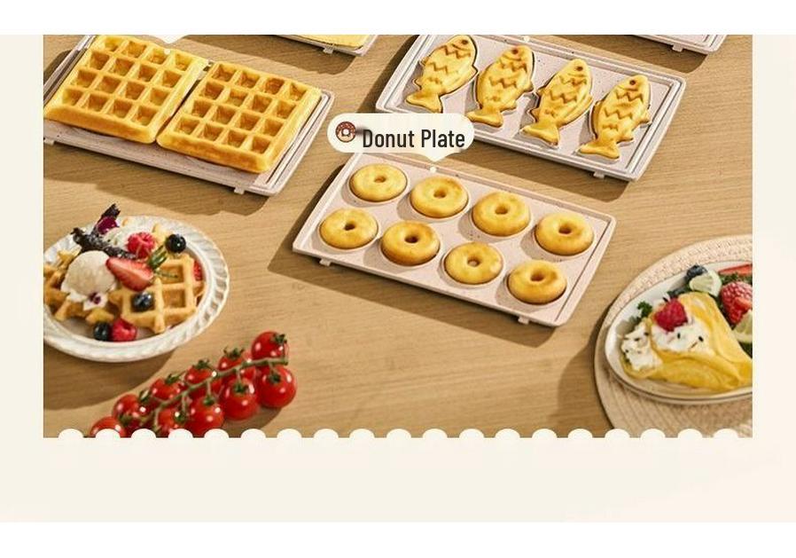Multi-Functional Double-Disc Breakfast & Waffle Maker with Replaceable Baking Plates