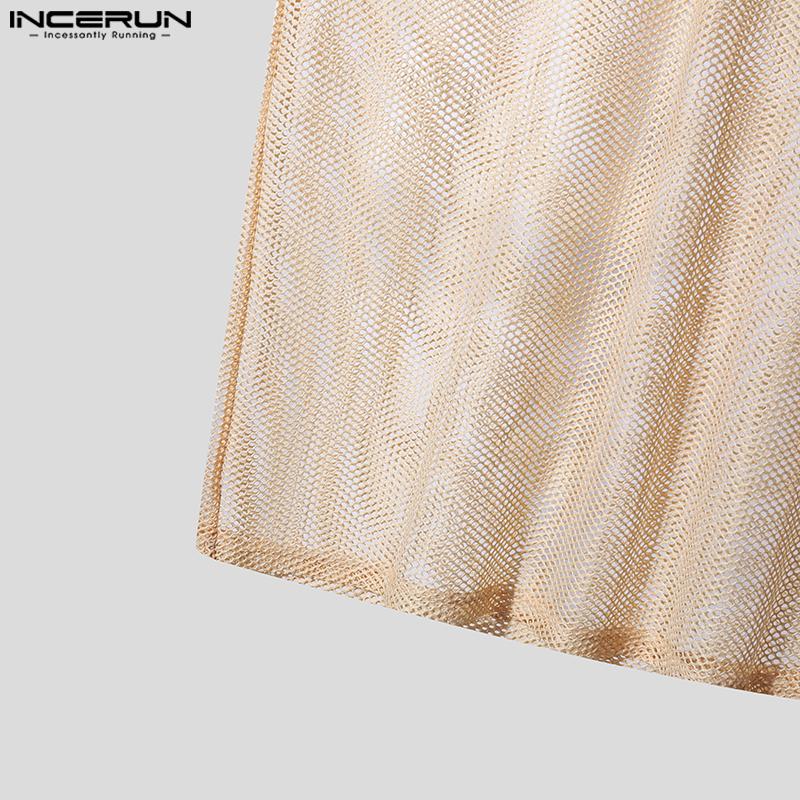 INCERUN Men Sleeveless See Through Hollow Out Loose Tank Tops