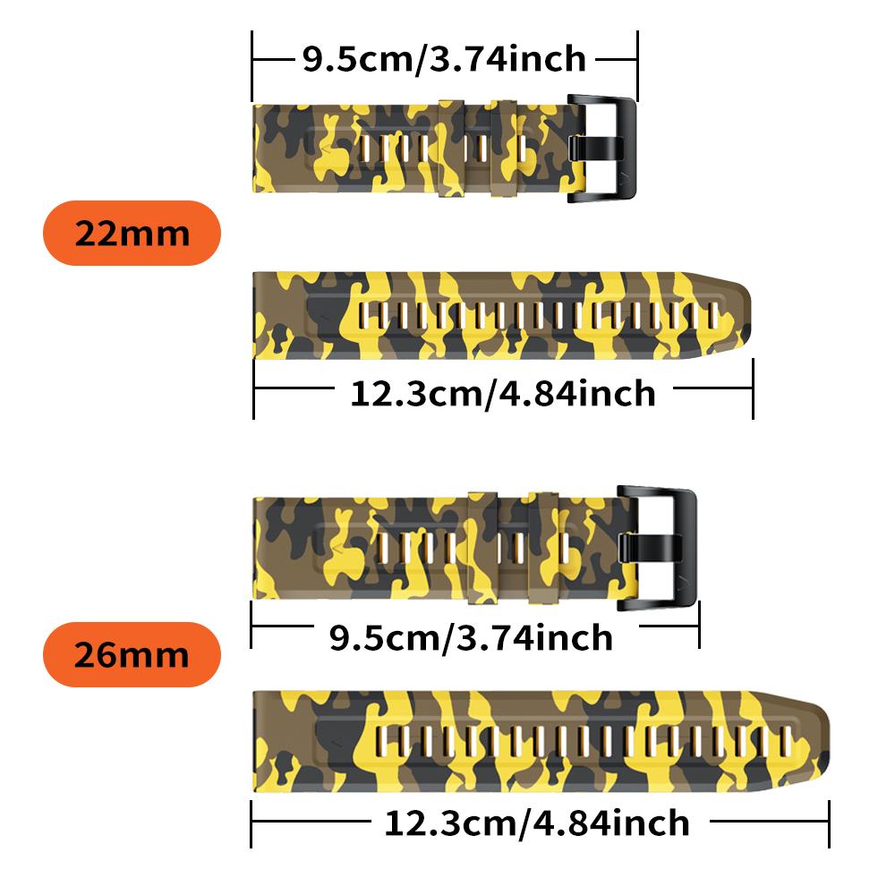QuickFit 22mm 26mm Sport Camouflage Silikonarmband für Garmin Fenix 8 E 7X 7 Pro 6X 5X Plus/Epix 2 47mm 51mm Armband Uhrband
