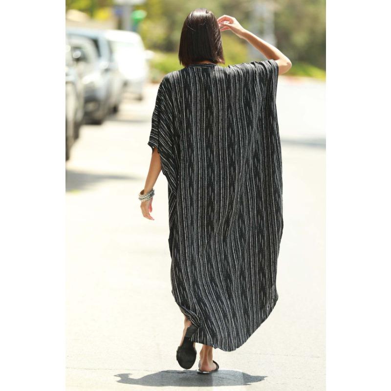 Moda damska Letnia wiosna w paski Drukuj 1/2 rękawy Dekolt w kształcie litery V Luźna talia Casual sukienki