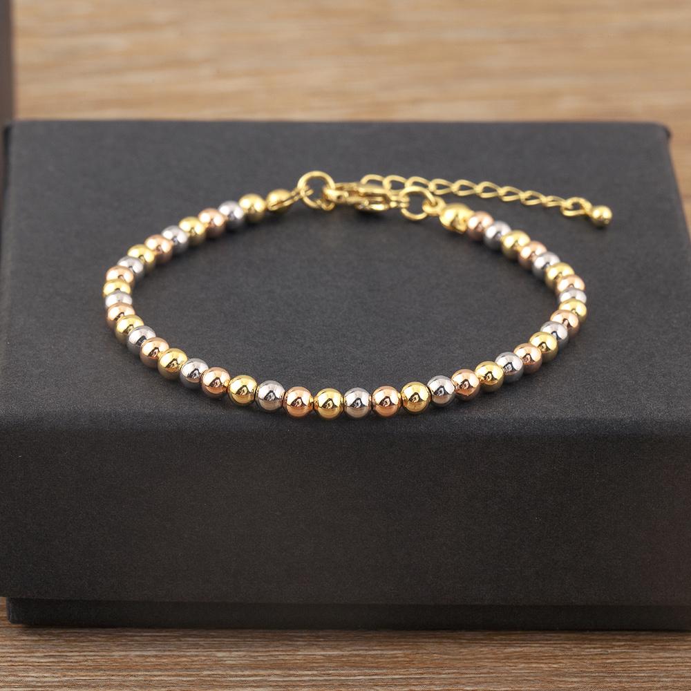 AIBEF Classic Simple Copper Round Bead Bracelet Gold/Silver/Rose Color Women Adjustable Bangle Jewelry Accessories Birthday Gift