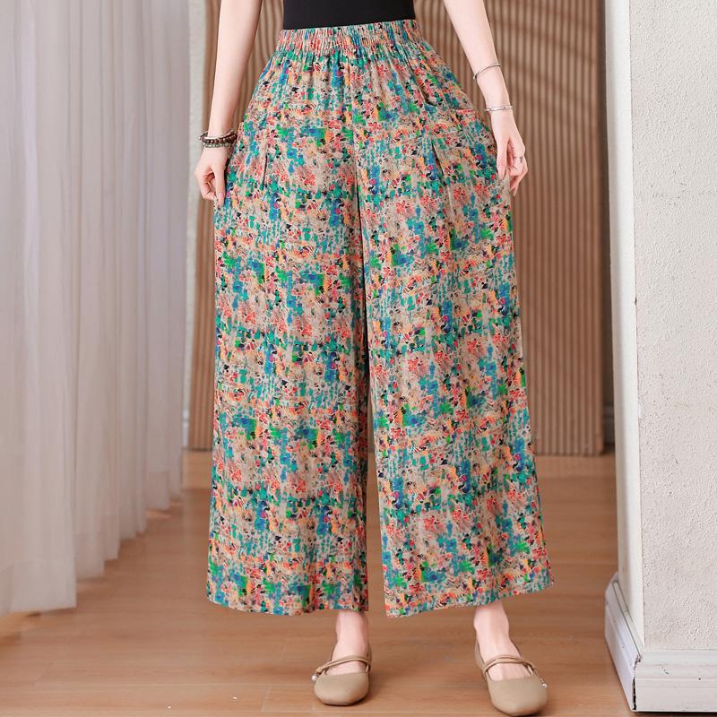 Summer Wide Leg Pants Woman Clothes Elastic Waist Elegant Casual Summer Pants