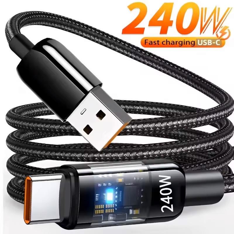 Transparent 240W Type-C Fast Charging Cable for Huawei Honor - 6A Compatibility