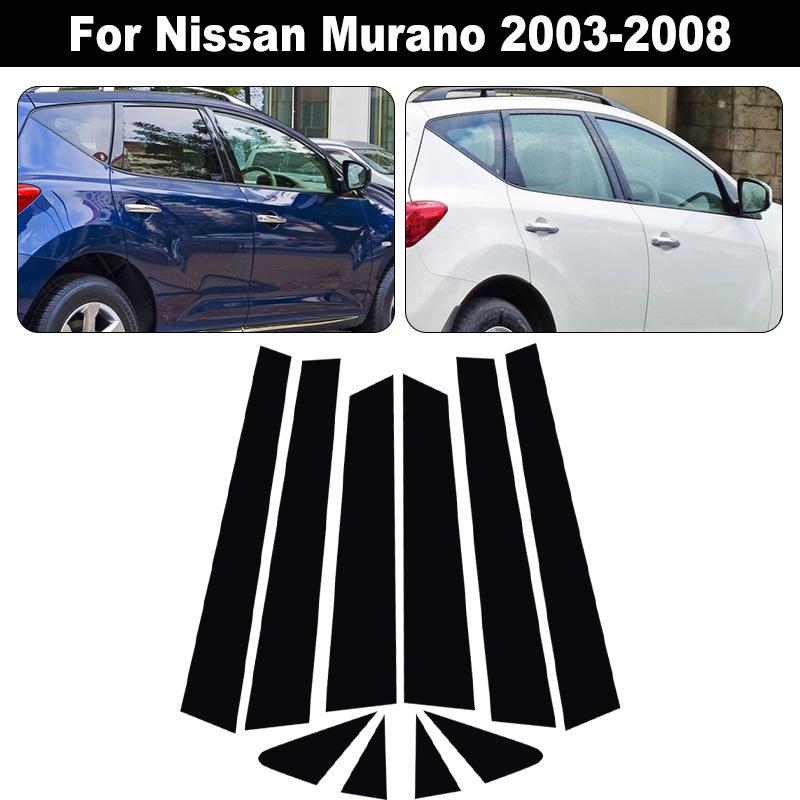 10pcs/set Black Car Door Window Column BC Pillar Post Cover Trim PC Material Sticker Fit For Nissan Murano 2003-2008