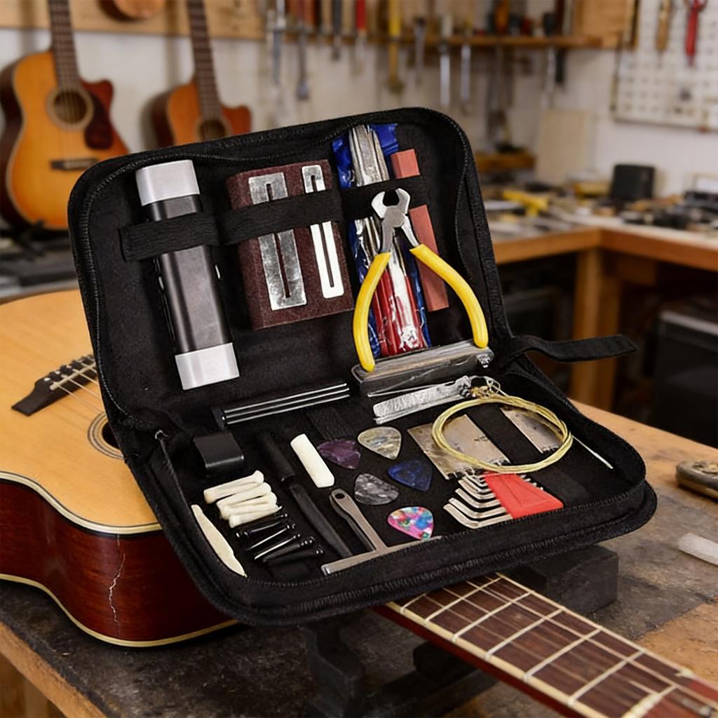 Komplettes Gitarren-Werkzeugset (77 Stück): Gitarre Und Wartungskit, Messlineal, Feile, Fingerlinge