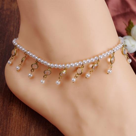 Women's Faux Pearl Rhinestone Anklet Bracelet Tassels Barefoot Ankle Foot Jewelry