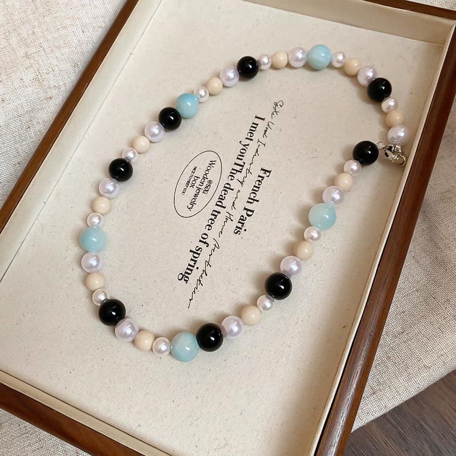 Summer dopamine stained glass crystal beaded necklace collarbone chain design sense niche item decoration