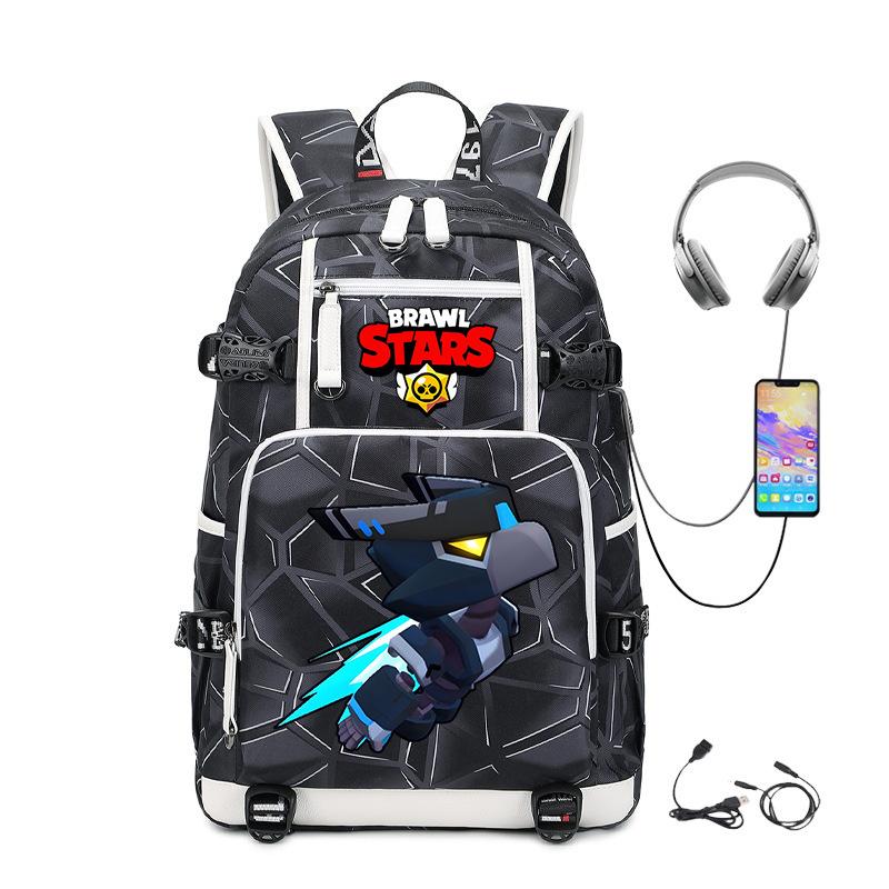Mochila Periférica Brawl Stars Com Usb Mochila de Estudante para Viagem ao Ar Livre Mochila de Montanhismo de Grande Capacidade