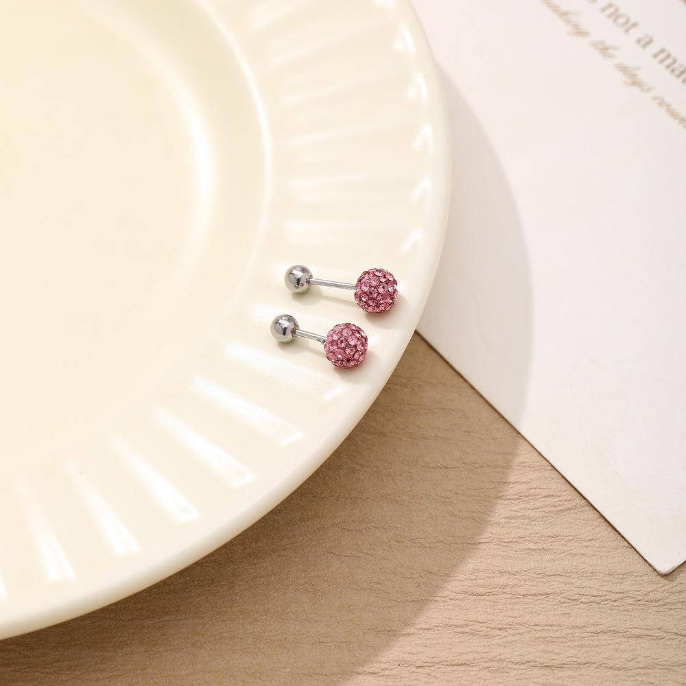 Geometric Simplicity, Light Luxury Stud Earrings, Double Ball Super Flash Full Diamond Stainless Steel Earrings, Daily Niche Earrings.