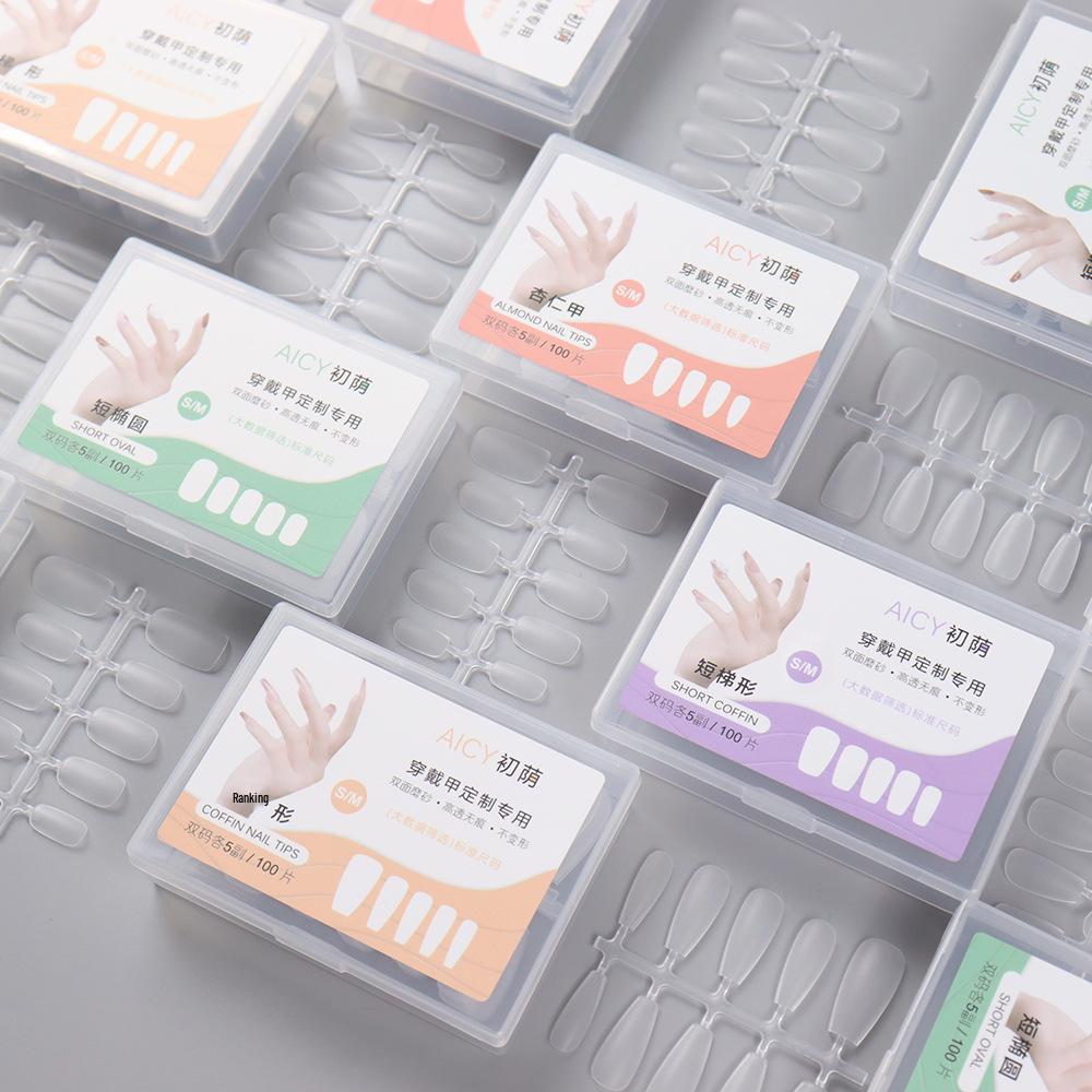 Pre-sized Frosted Ladder-Shaped Nail Tips - 100 Pcs, Thin & No Filing Needed