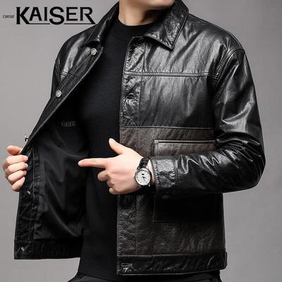 Men's Genuine Cowhide Turn-Down Collar Leather Jacket KS83501