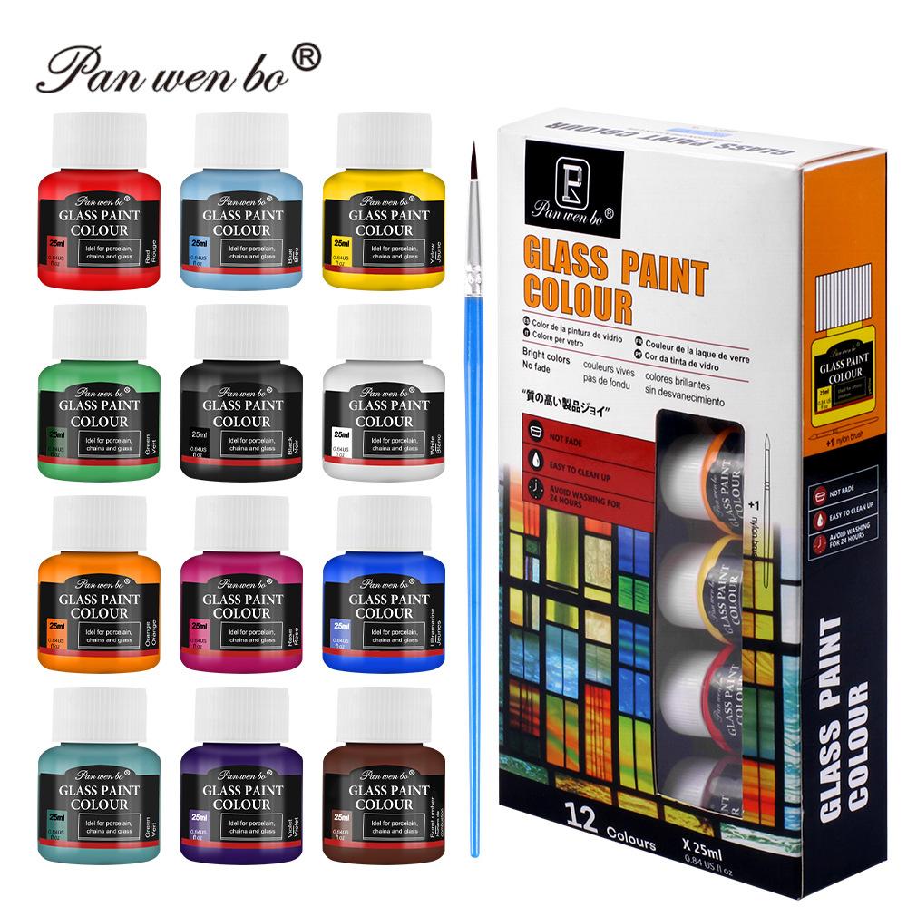 6/12-color Acrylic Pigment Set 25ml Glass Textile Advertising Gouache Watercolor Oil Paint