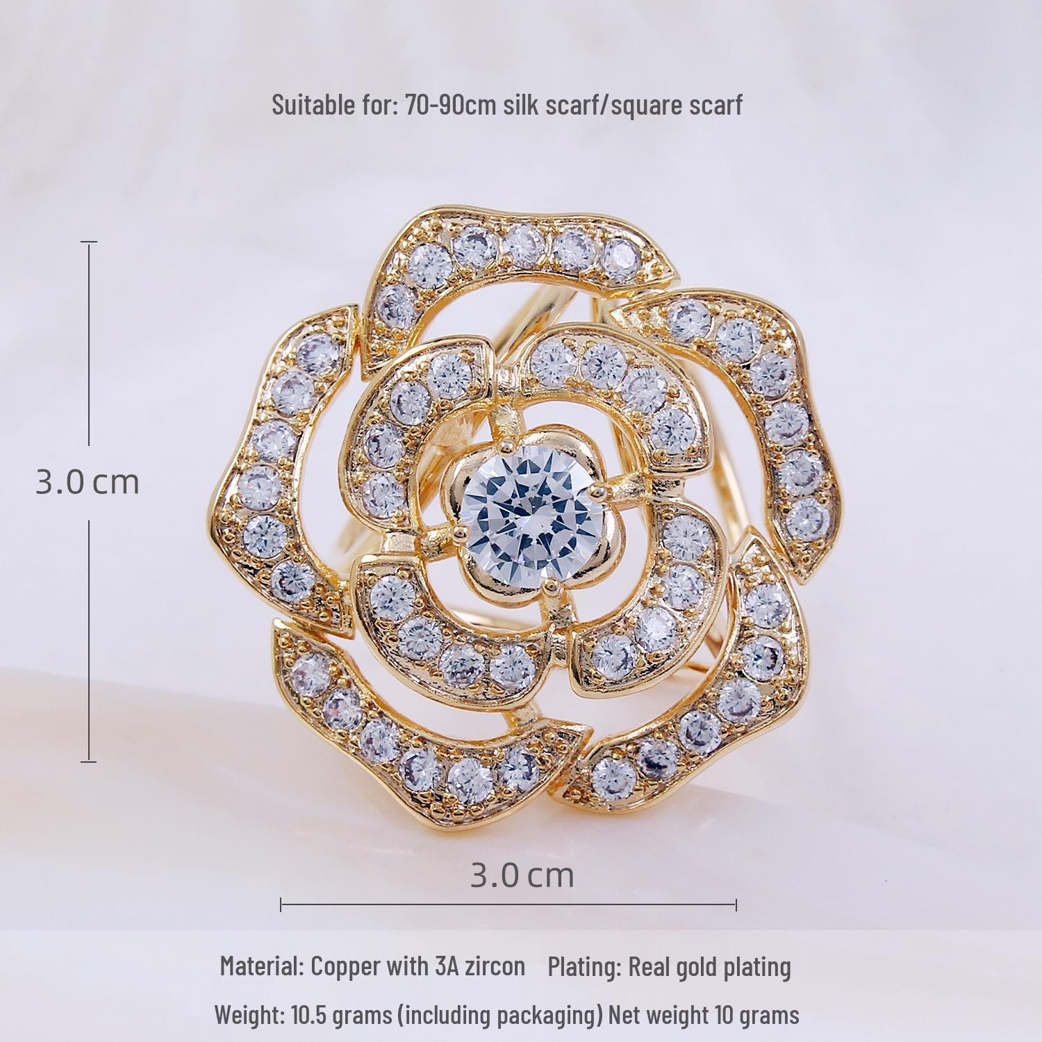 Women s High-End Zircon Camellia Scarf Buckle - Elegant Crystal Three-Ring Silk Accessory