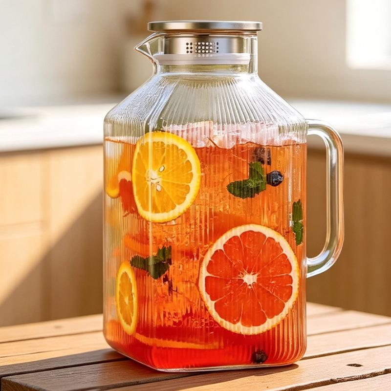 Large Capacity Square Glass Water Kettle for Home Use - Perfect for Summer Refrigeration
