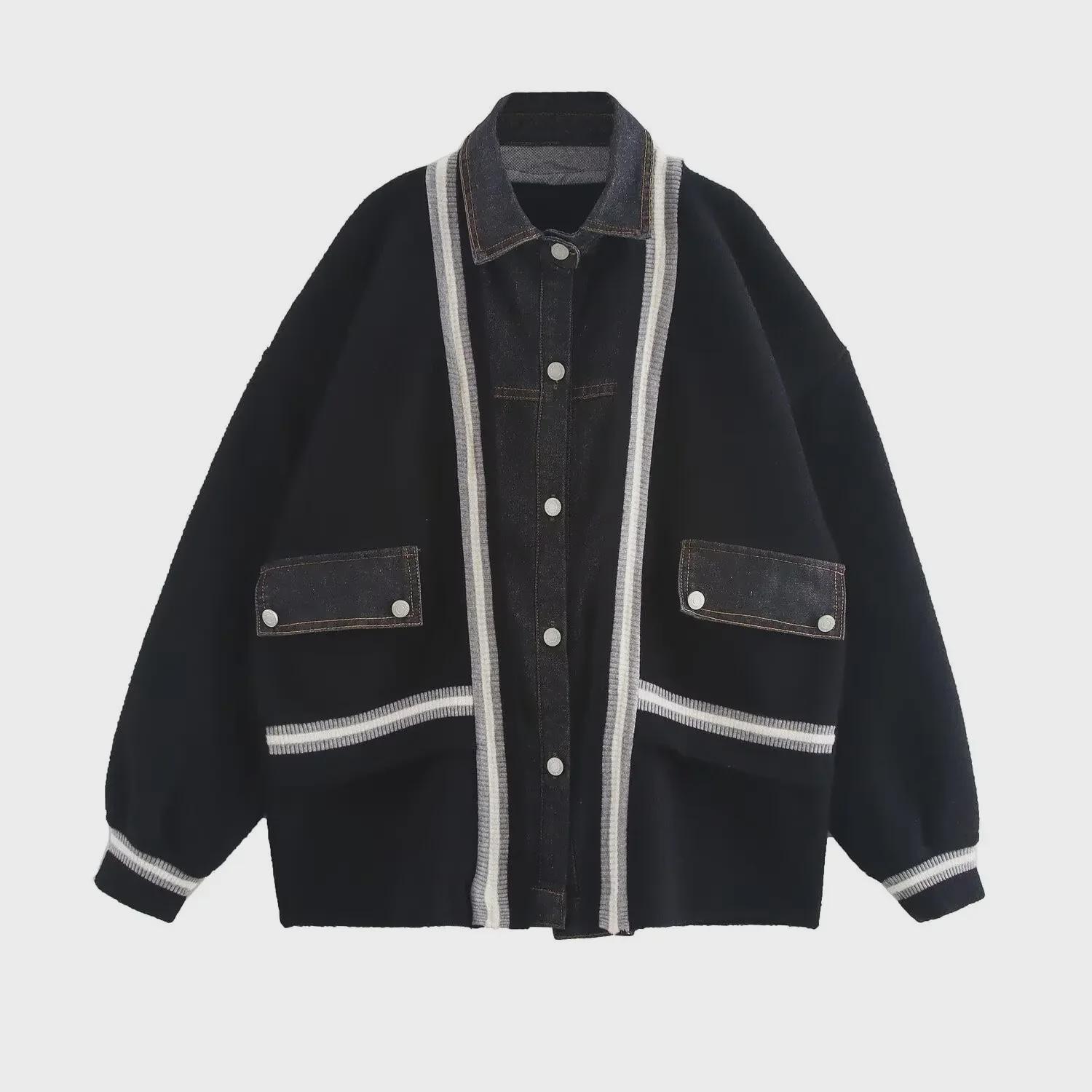 

Женский европейский джинсовый вязаный кардиган-свитер One Size чёрный