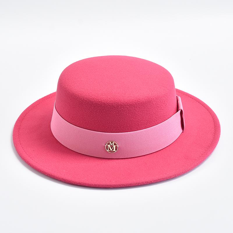 British Style Fedora Hats for Women Fashion Autumn Winter Flat Top Bow Elastic Ribbon Felt Hats Wedding Dress Jazz Cap