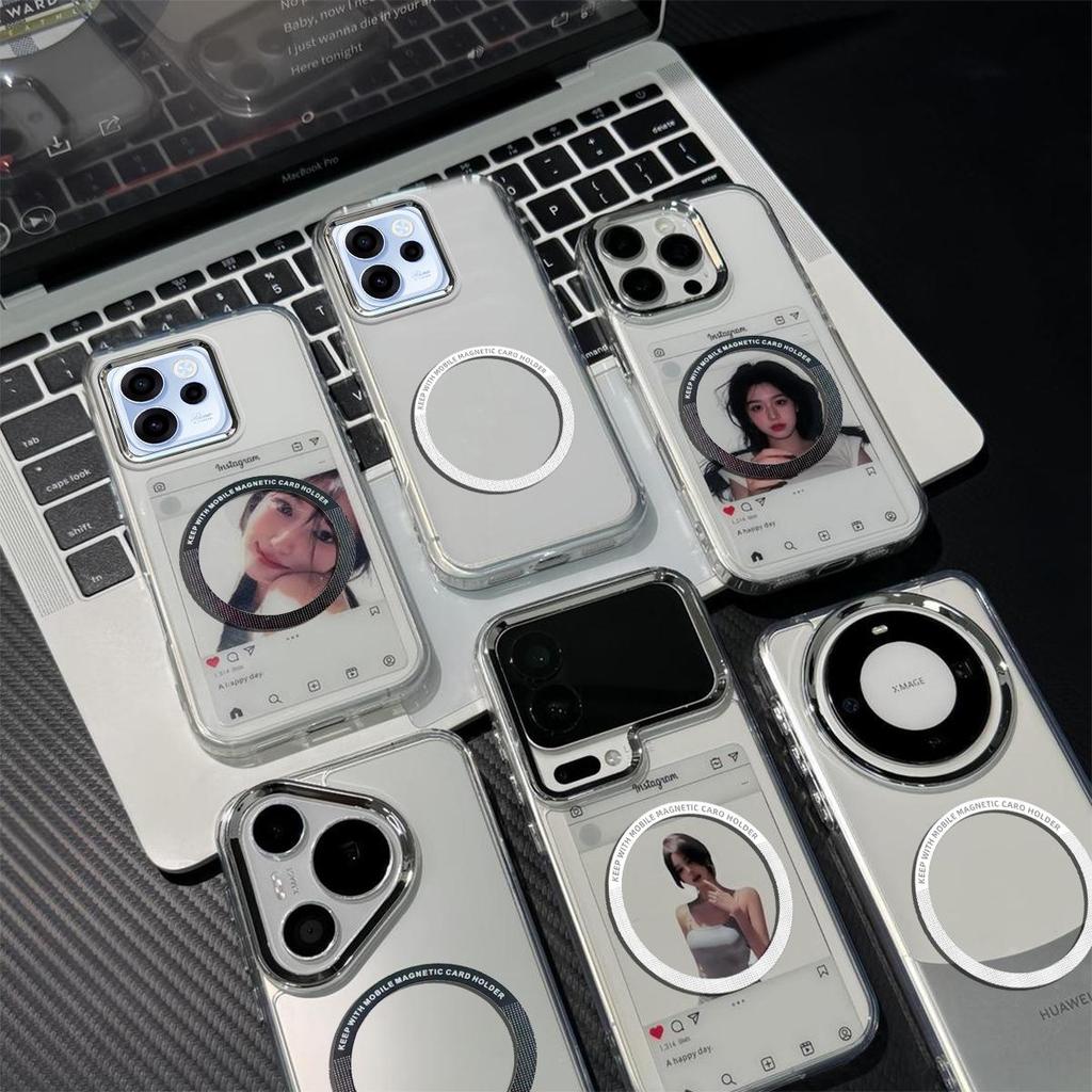 Magnetic Clear Phone Case for OPPO Reno15 F 5G Card Insert DIY Photo Holder Soft TPU Cover