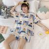 GMXIA Cute Panda Pajamas for Women In Summer, Short Sleeves and Shorts, Large-sized and Thin Summer Casual Home Wear Set