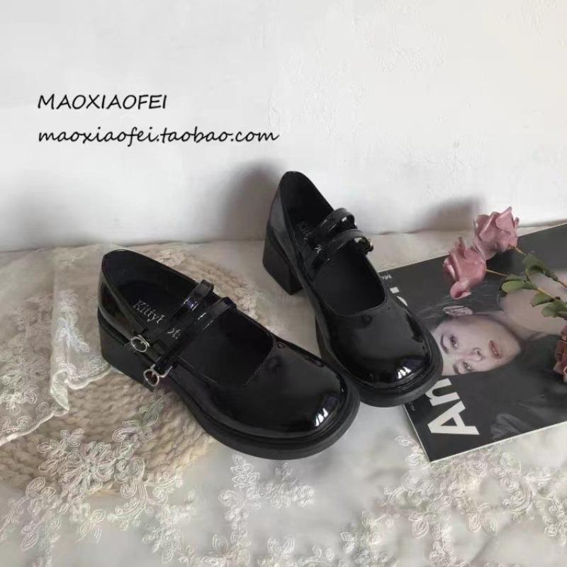 Mary Jane Small Leather Shoes Women's New Autumn Versatile One-word Buckle with Thick-soled Thick-heeled High-heeled Single Shoes