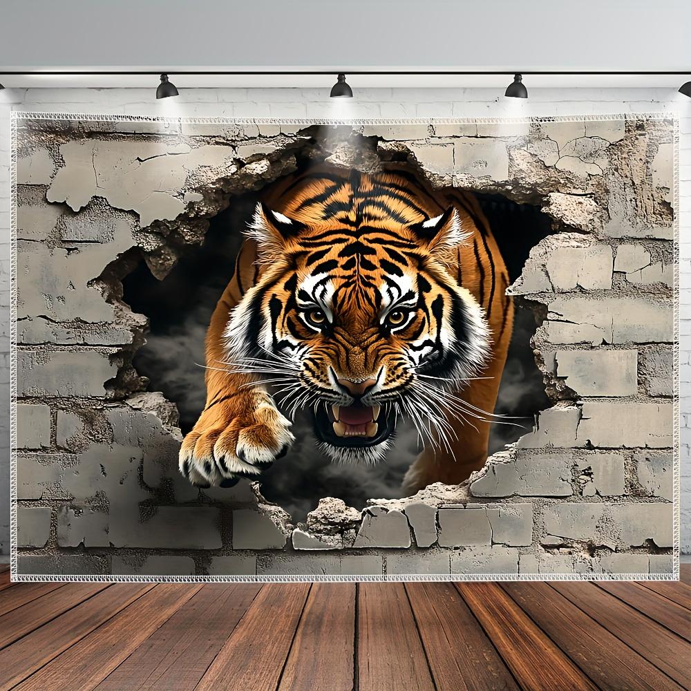 

3D Tiger Bursting Through Wall Tapestry Perfect for Adding Dramatic and Bold Style to Any Room Decor Ideal for Home Use 74x94cm(29x37in)