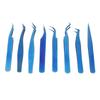 8pcs Eyelash Tweezers Stainless Steel Fine Tip Ergonomic Blue Titanium Eyelash Extension Tweezers