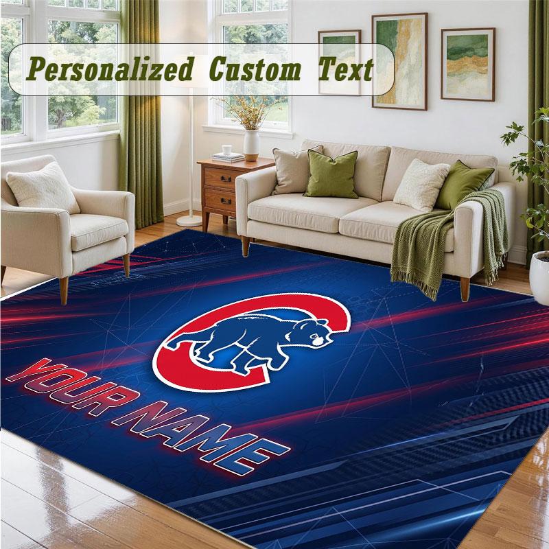 Crystal Velvet Square Rug Custom NameChicago Cubs Pattern Non Slip Home Floor Decor Rug