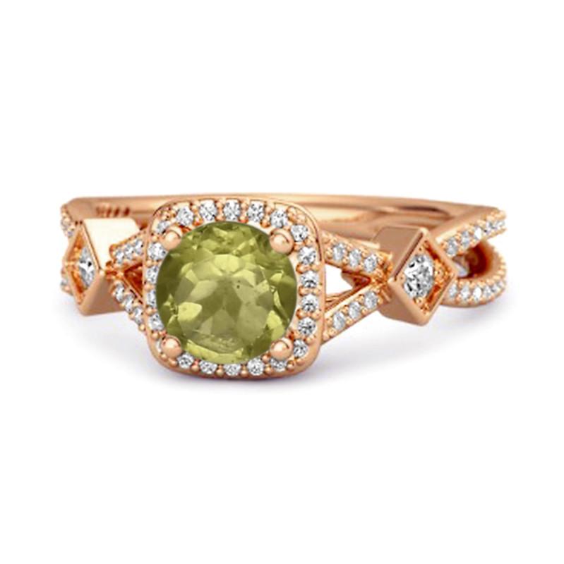 

Peridot Vintage Halo Art Deco Ring - Sterling Silver Rose Gold Vermeil 11.5 рожевий колір золота