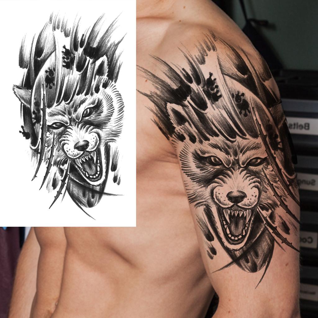 1 Sheet Snake Fox Tiger Skull Demon Temporary Tattoos For Men Adults Women Arm Forearm Fake Tattoo Sticker Sleeve Water Transfer