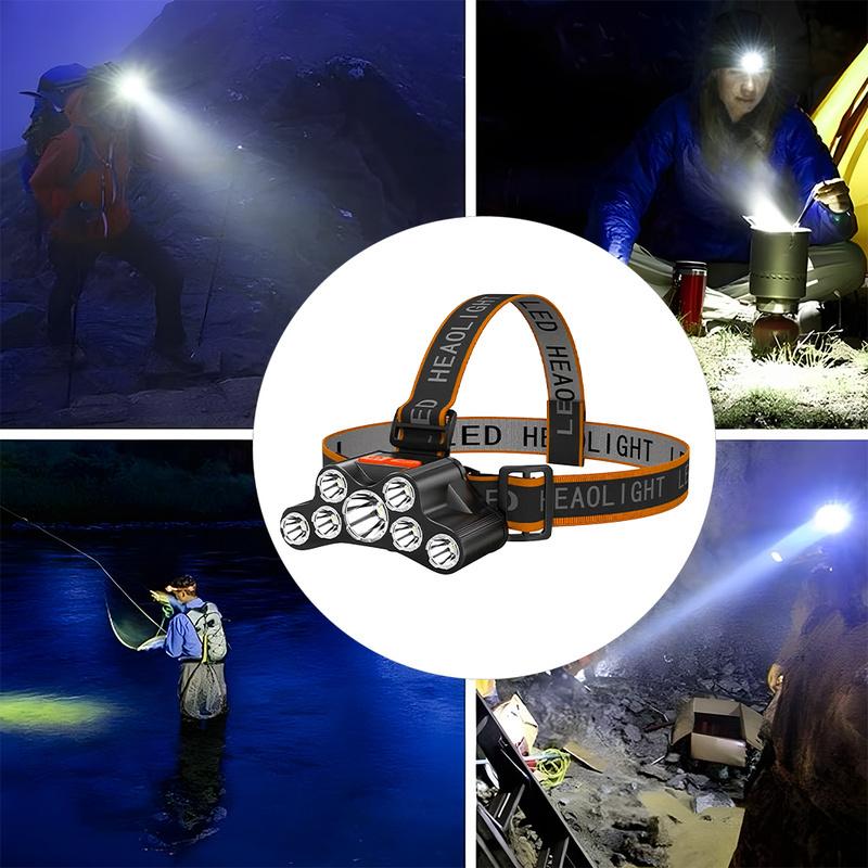 USB Rechargeable 7LED Headlamp Super Bright Waterproof Head-Mounted Light with 4 Modes for Outdoor Camping Fishing Emergency