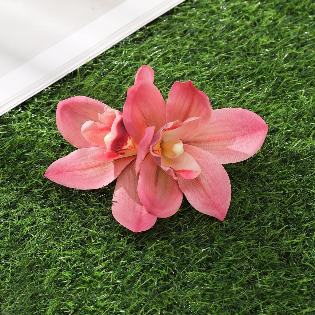 Pinzas para el pelo de orquídea Flor simulada Horquilla pequeña Barrette nupcial Boda en la playa Mujeres Vacaciones Clip floral para el cabello Accesorios para el cabello