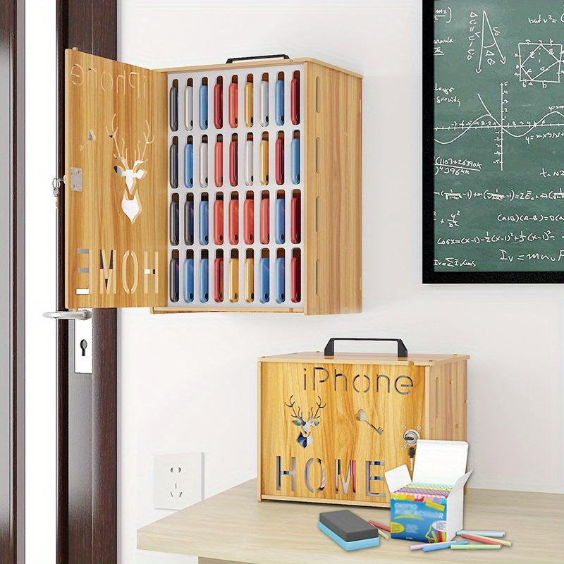 16/36 přihrádek 1ks Kreativní dřevěný nástěnný úložný box na mobilní telefony se zámkem, více přihrádek Zaměstnanec&student Stojan na uložení iPhonů s rukojetí.