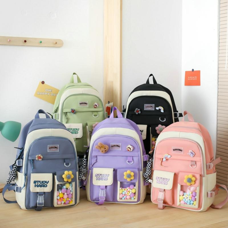 5pcs Sets Children's School Backpack Kawaii Women's Bagpack Bookbag Laptop Bag for Teens Girls  Students Totes Sac