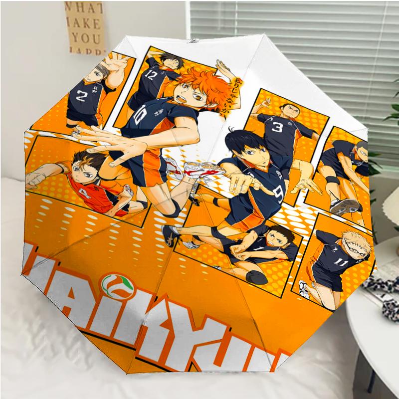 Haikyu Print Automatic Umbrella, 8 Rib Iron Frame, Plastic Handle, Suitable for Outdoor Travel &Daily , Ideal Gift