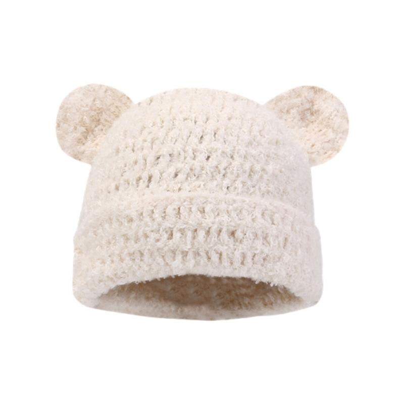 Multiuse Thicken Hat with Bear Ears Winter Warm Brimless Hat Windproof Skull Hat for Outdoor Cycling Camping