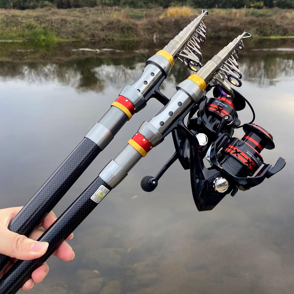Carbon Fiber Telescopic Fishing Rod and Reel Combo Short Sea Rods Spinning FIshing Pole Superhard 1.8M 2.1M 2.4M 2.7M 3.0M 3.6M