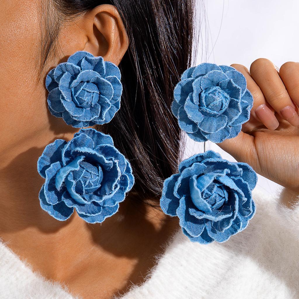Fresh multi-colored flower earrings Valentine's Day series gentle simulation big flower earrings earrings women