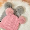 Kinder Strickmütze aus Wolle mit Schal-Abdeckung und Pompons für 1-6 Jahre
