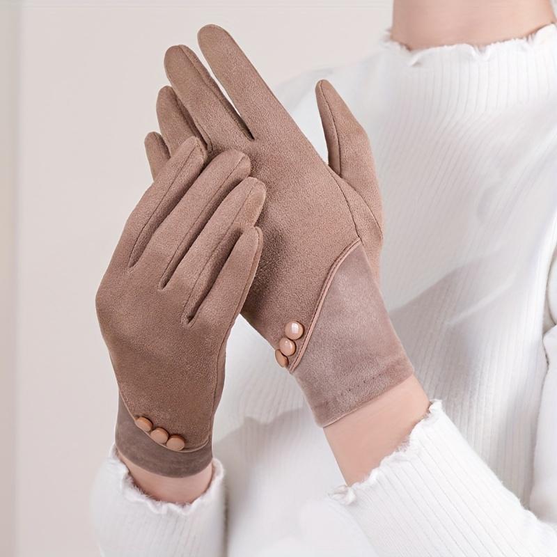 Women's Winter Touchscreen Gloves - Thickened Windproof Cold-Proof Hand Warmers with 3-Button Wrist Closure, Fingers for Smartphone Use