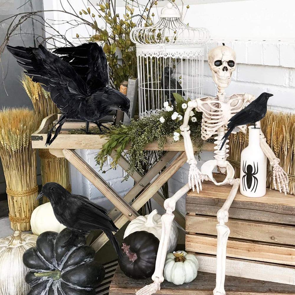 5Pcs Halloween Crow Decorations Realistic Handmade Feather For Home Decorations