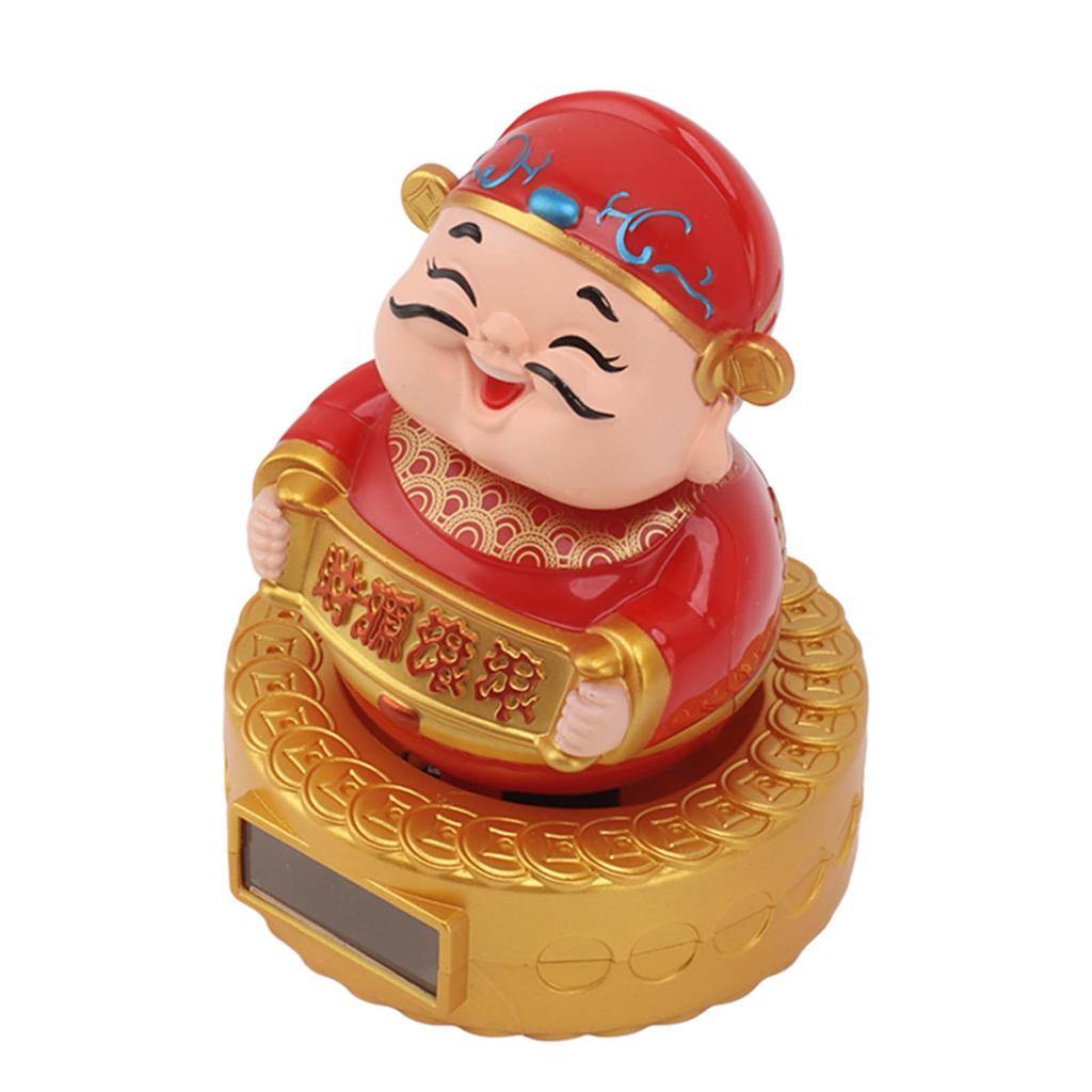 Cai Shen Statue Solar Power Shaking Head Vivid Decorative Chinese Feng Shui Sculpture for Car