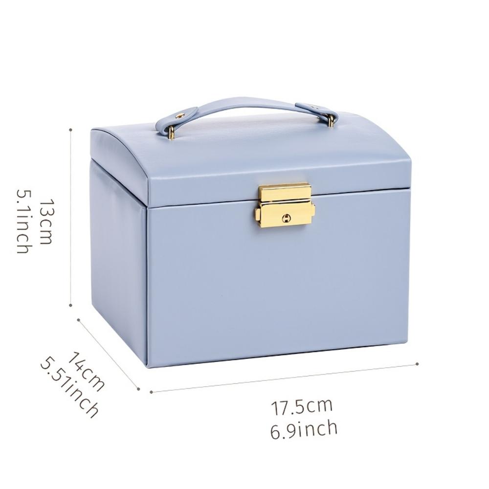 Faux Leather Jewelry Box Waterproof Storage Box with Mirror Double Drawer Fit Necklace Ring Earrings Watch and Hair Accessories