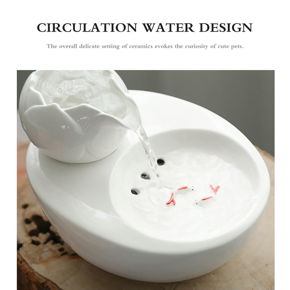Ceramic Pet Water Fountain Portable Replacement Automatic Flower Shape Solid Color Pets Waterer Dispenser EU Plug